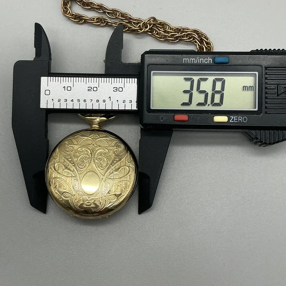 Vintage North Star Watch Pendant Women 36mm Gold Full Hunter Manual Wind Chain